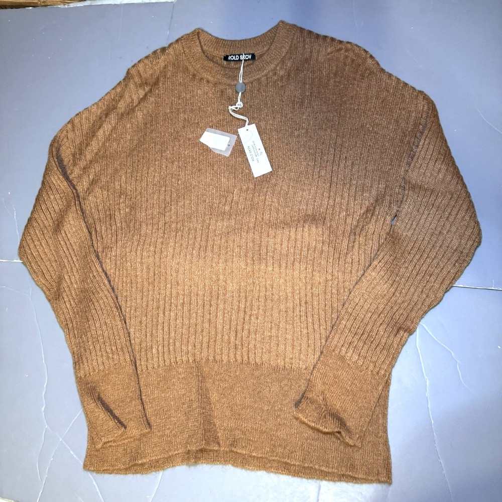 Rold Skov Sweater Mens M Medium Brown Mohair Blend Textured Italy Ribbed